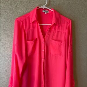 Express Neon Pink Button-Up Portifino Shirt - Size M